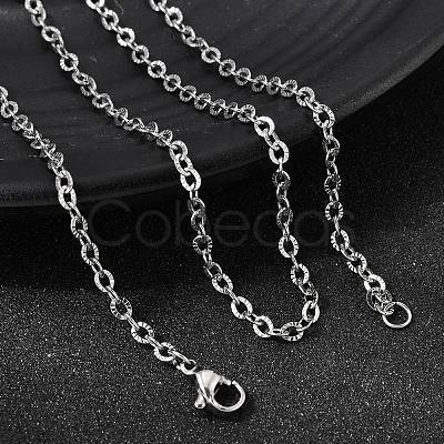 12Pcs 2.8MM 304 Stainless Steel Textured Cable Chain Necklaces for Men Women NJEW-H093-18P-01-1