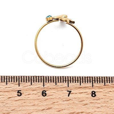 304 Stainless Steel with Glass Open Cuff Rings RJEW-K248-22G-1