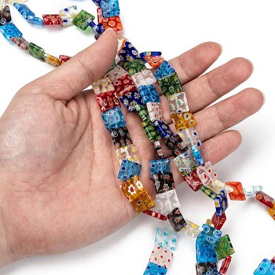Square Handmade Millefiori Glass Beads Strands LK-R004-13-1