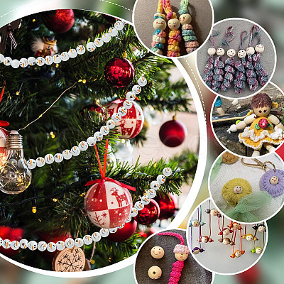 80Pcs 4 Styles Snowman Theme Printed Wood European Beads WOOD-PH0003-04A-1