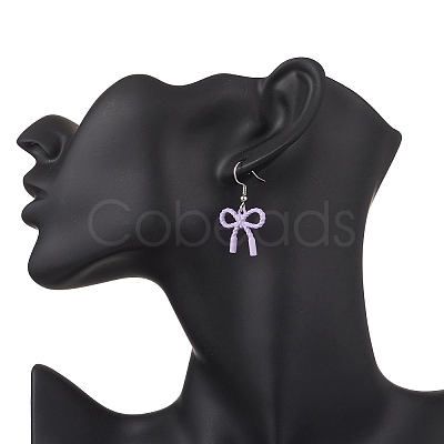 5 Pairs 304 Stainless Steel & Spray Plating Alloy Bowknot Dangle Earrings EJEW-JE06639-1
