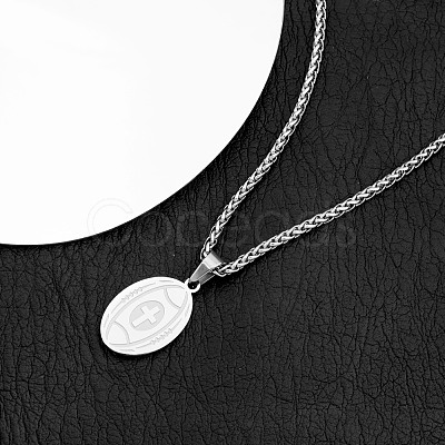 Sports 304 Stainless Steel Cross Oval Pendant Necklaces WG153EA-02-1