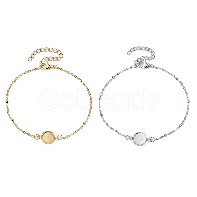2Pcs 2 Colors 304 Stainless Steel Round Cabochon Setting Bracelets BJEW-JB11092-1