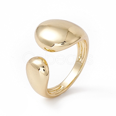 Rack Plating Brass Teardrop Open Cuff Ring for Women RJEW-B043-17-1
