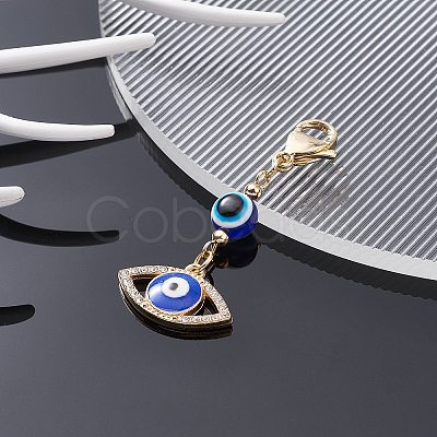 Evil Eye Alloy Enamel with Rhinestone Pendant Decoration HJEW-JM01040-02-1