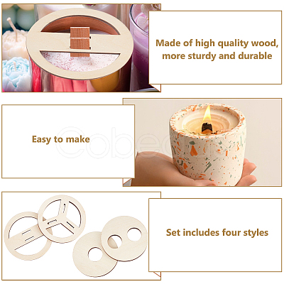 2 Sets Plywood Candle Wick Holders WOOD-BC0001-24B-1