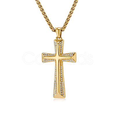 Cross Stainless Steel Crystal Rhinestone Pendant Necklaces FS-WG08269-02-1