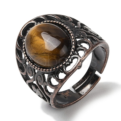 Natural Tiger Eye Oval Adjustable Rings RJEW-K271-06R-22-1