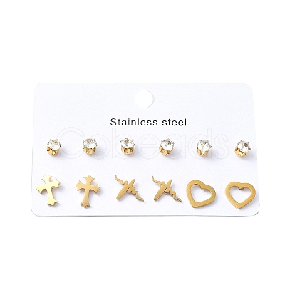 304 Stainless Steel Micro Pave Cubic Zirconia Stud Earrings Kits For Women EJEW-B112-01G-01-1