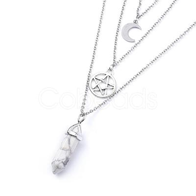 Bullet Natural Howlite Pendant Tiered Necklaces NJEW-JN02457-05-1