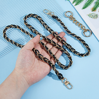 1Pc Black PU Leather Alloy Purse Chains FIND-HS0001-91G-1