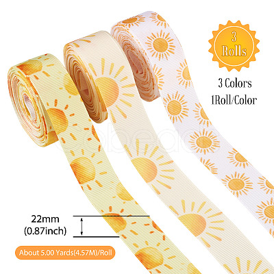 3Rolls 3 Colors Sun Pattern Polyester Ribbon OCOR-TA0003-30-1