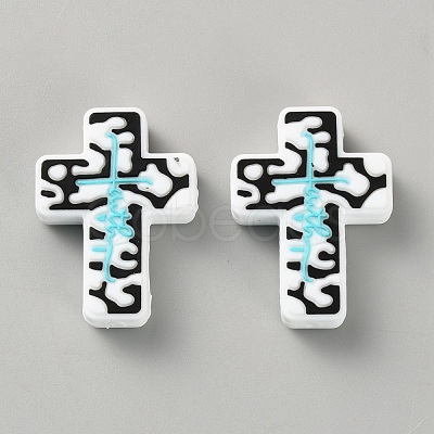 Halloween Cross Silicone Beads SIL-WH0025-01F-1