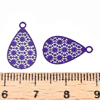 Spray Painted 430 Stainless Steel Filigree Pendants STAS-WH0047-78F-1