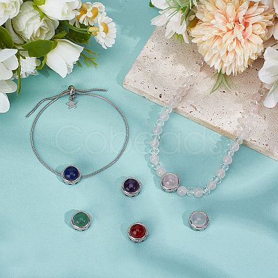 6Pcs 6 Styles Brass Pave Natural Amethyst & Rose Quartz & White Agate & Green Aventurine & Carnelian & Lapis Lazuli Multi-Strand Links KK-BC0015-17B-1