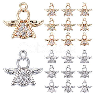 20Pcs 2 Colors Rack Plating Brass Micro Pave Clear Cubic Zirconia Charms KK-PH0009-43-1