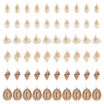 60Pcs 6 Style Natural Shell Pendants PALLOY-ME00019-1
