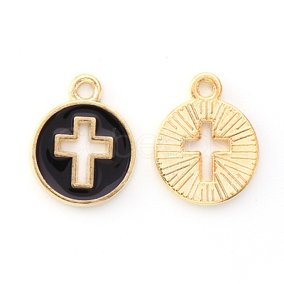 Light Gold Plated Alloy Enamel Pendants X-ENAM-R136-18E-1
