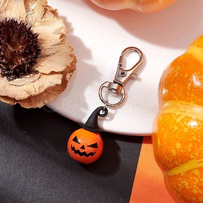Halloween Theme Wood & Alloy Pumpkin Pendant Decoration HJEW-JM01979-1