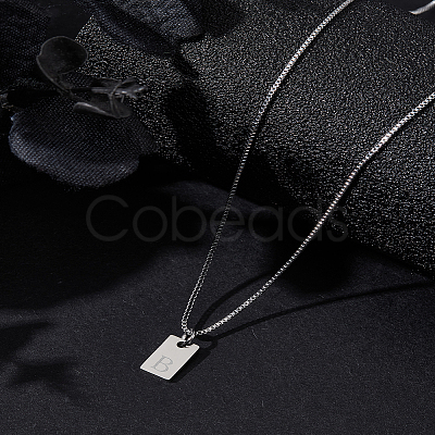1Pc Stainless Steel Letter Rectangle Pendant Necklaces NJEW-LP0001-34B-P-1