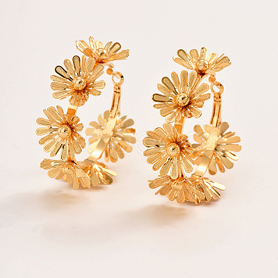 Luxurious Brass Flower Hoop Earrings NZ6033-1