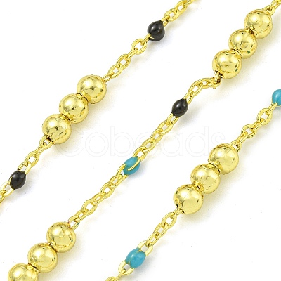 Brass Enamel Round Beaded Link Chain CHC-G022-07G-09-1