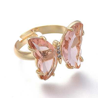 Adjustable Brass Glass Finger Rings RJEW-P148-A01-15-1