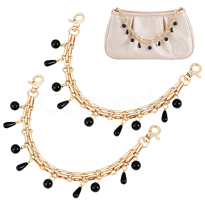 Black Plastic Pearl Tassel Iron Decorative Bag Chains HJEW-PH01993-1