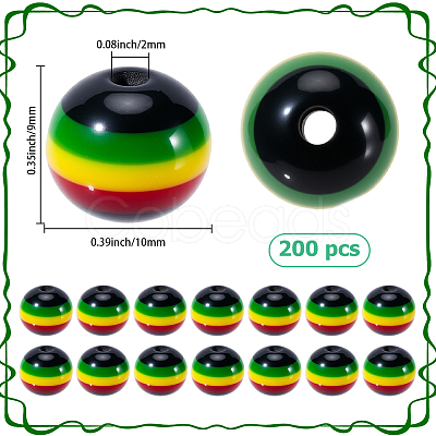 200Pcs Ghana Jamaica Reggae Stripe Resin Beads RESI-SP0001-54B-1