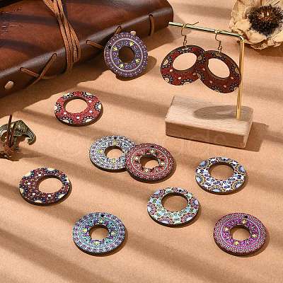 45Pcs 9 Colors Printed Basswood Pendants WOOD-CJ0002-52-1