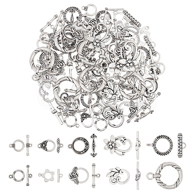 60 Bags 10 Styles Tibetan Style Alloy Toggle Clasps FIND-ME0003-18-1