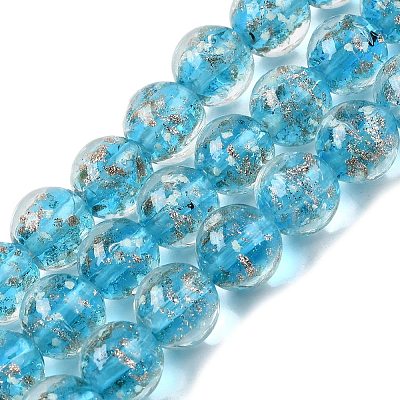Luminous Handmade Gold Sand Lampwork Beads Strands LAMP-P051-L07-10mm-01-1