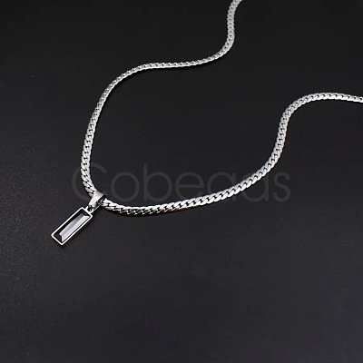 Rectangle 304 Stainless Steel Cubic Zirconia Snake Chain Pendant Necklaces FS-WGB1AC9-01-1