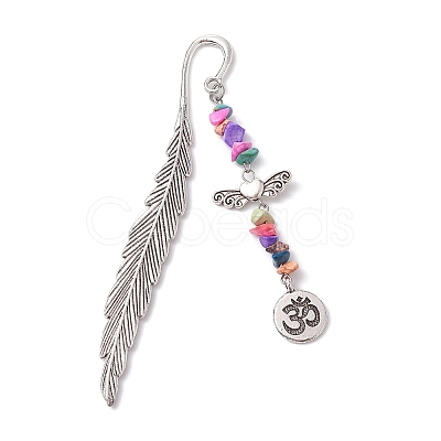 Tibetan Style Alloy Feather Bookmark AJEW-JK00310-01-1