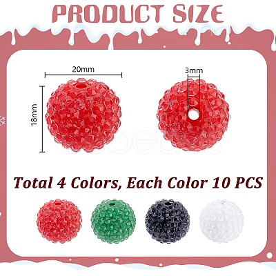 40Pcs 4 Colors Chunky Resin Rhinestone Bubblegum Ball Beads RESI-GA0001-34-1