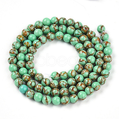 Synthetic Gold Line Turquoise Beads Strands G-A255-A03-04B-1