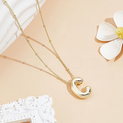 1pc Brass Chain with Alloy Letter Pendants Necklaces NJEW-LP0001-41C-G-1