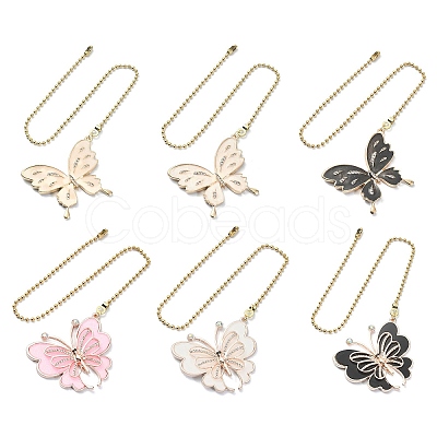 6Pcs 6 Style Butterfly Alloy Rhinestone Ceiling Fan Pull Chain Extenders FIND-JF00115-1