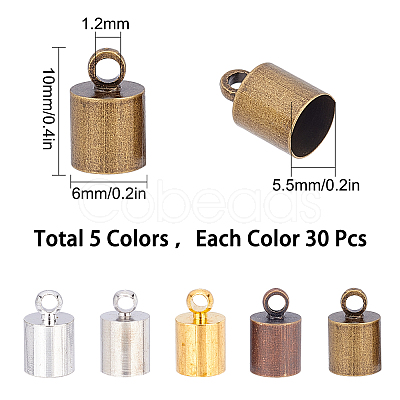 150Pcs 5 Colors Brass Cord Ends FIND-SC0002-83-1