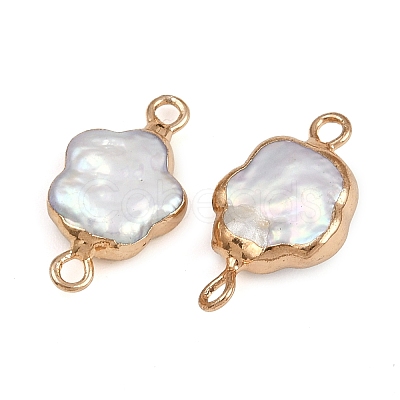 Natural Keshi Pearl Flower Connector Charms KK-D423-06G-1
