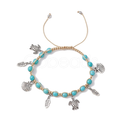 Feather & Turtle & Shell Shape Alloy Charm Bracelet BJEW-TA00389-02-1