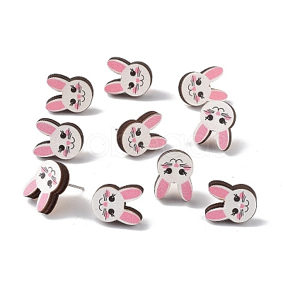Natual Wood Easter Stud Earrings EJEW-C013-02B-1