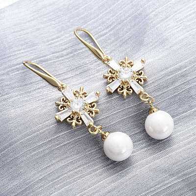 Brass Micro Pave Clear Cubic Zirconia Dangle Stud Earrings EJEW-F362-08G-1