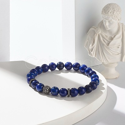 Natural Lapis Lazuli(Dyed) Round Beads Stretch Bracelets Set BJEW-JB06980-03-1