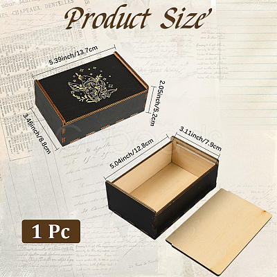 Rectangle Engraved Plywood Wooden Tarot Storage Boxes with Sliding Lid CON-WH20008-10D-1