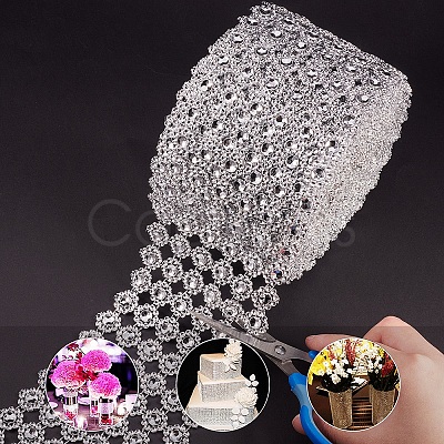 6 Rows Plastic Diamond Mesh Wrap Roll Rhinestone Crystal Ribbon Cake Wedding Decoration OCOR-WH0030-03-1