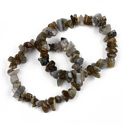 Unisex Chip Natural Labradorite Beaded Stretch Bracelets BJEW-S143-19-1