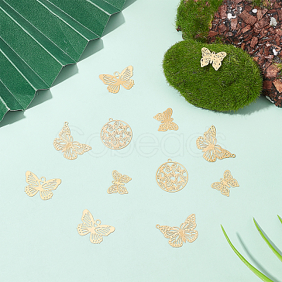 40Pcs 4 Style Rack Plating 201 Stainless Steel Filigree Pendants STAS-DC0007-49-1