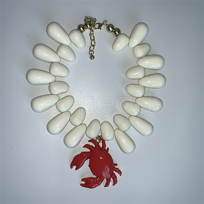 Red Crab Pendant Resin Teardrop Beaded Necklaces for Women FS-WG1665D-01-1