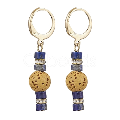 3 Pairs Natural Lava Rock & Natural Howlite & Natural Lapis Lazuli Beaded Hoop Earrings EJEW-JE06177-1